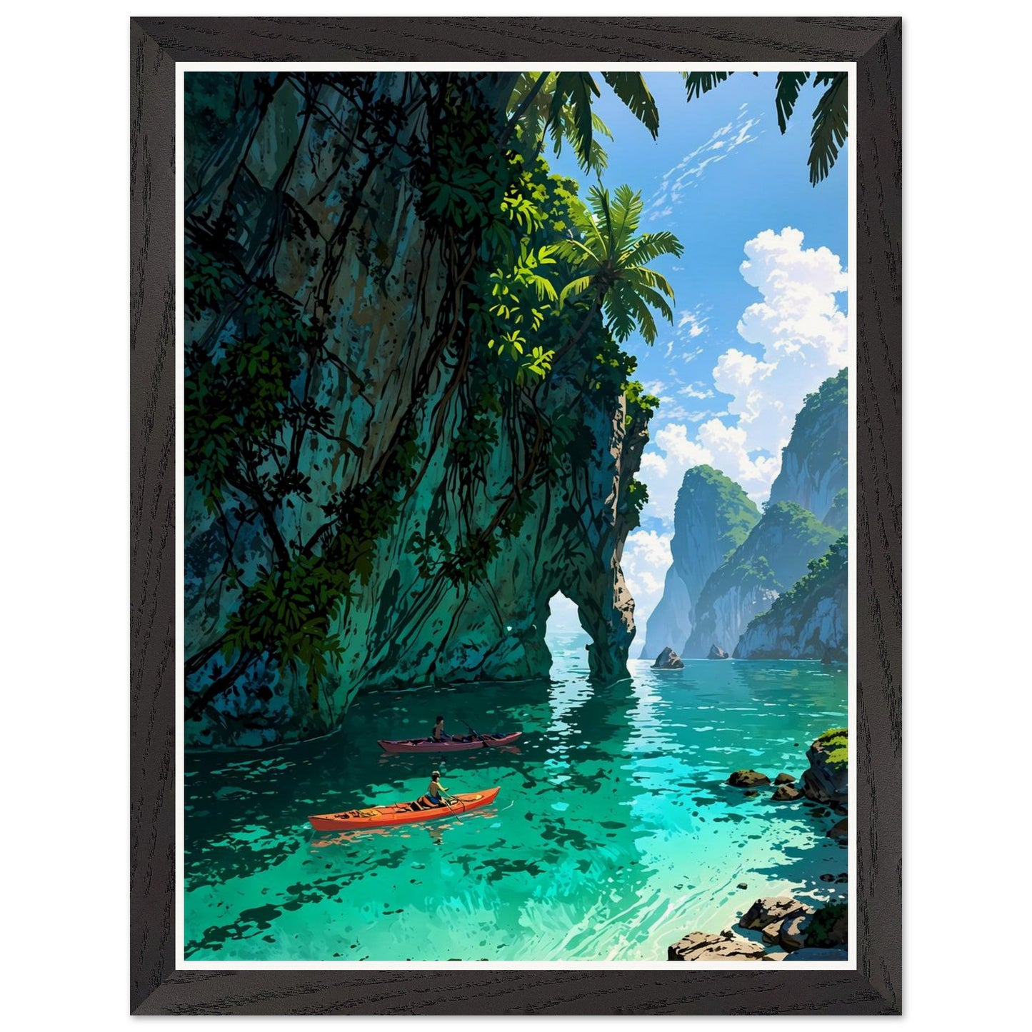 Affiche illustrée Lagune de Thaïlande Encadrée — poster rétro, impression beaux-arts 250g