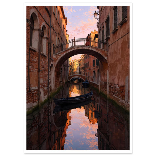 Venise, Reflet de canal, Crépuscule doré – affiche d'art décoratif, poster mural | Muchimura