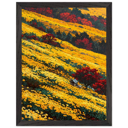 Affiche Champ de Chrysanthèmes Jaunes encadrée, cadre bois (vue 3)