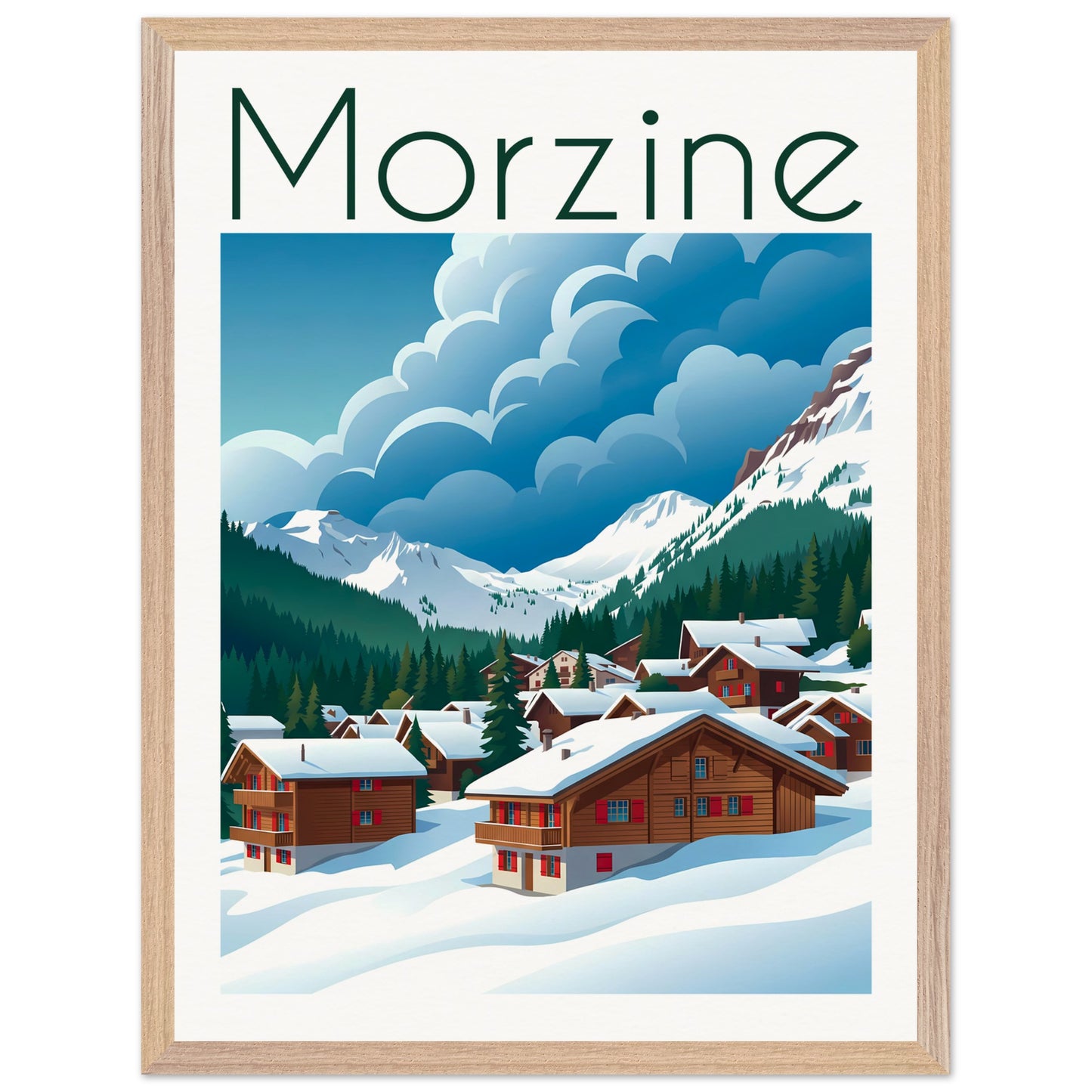 Affiche illustrée Morzine — poster rétro, impression beaux-arts 250g