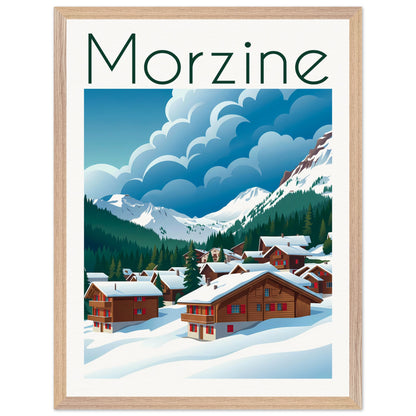 Affiche illustrée Morzine — poster rétro, impression beaux-arts 250g