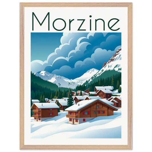 Affiche illustrée Morzine — poster rétro, impression beaux-arts 250g