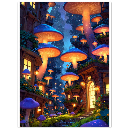 Cité champignon, Monde miniature, Perspective de fourmi – affiche d'art décoratif, poster mural | Muchimura