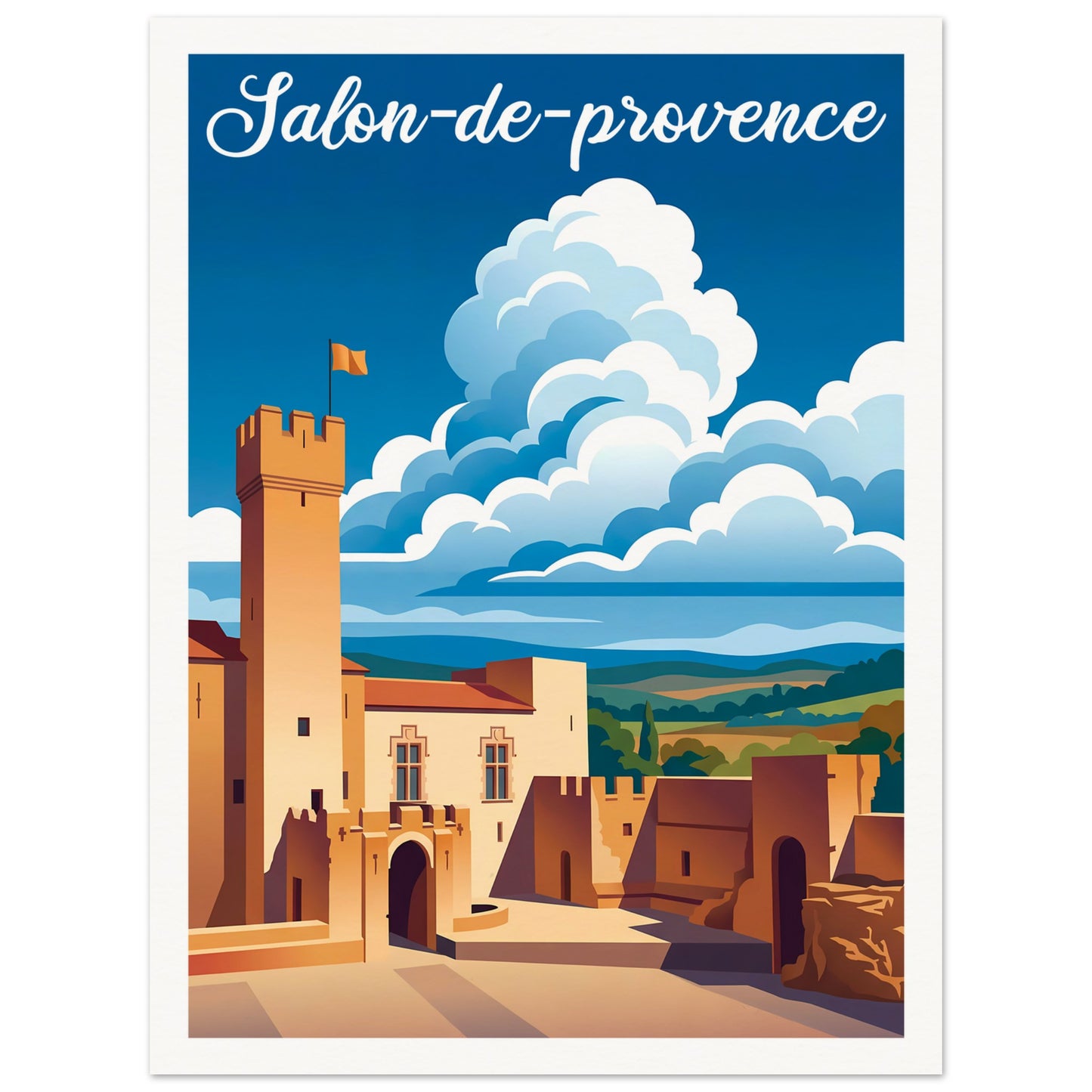 Affiche illustrée Salon-de-Provence — poster rétro, impression beaux-arts 250g