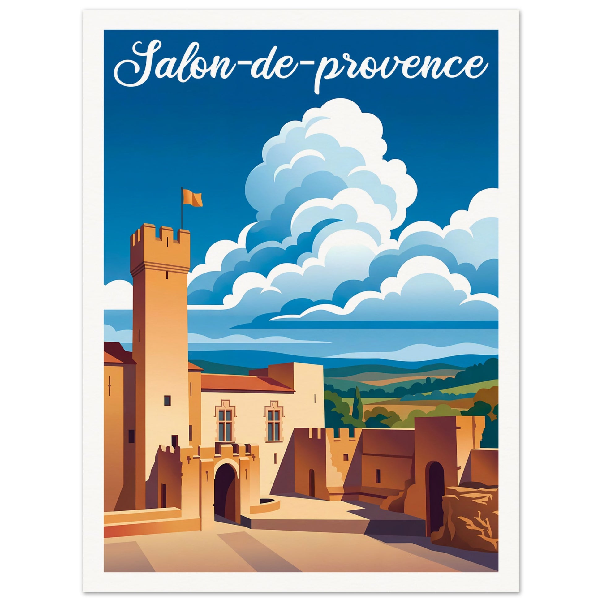 Affiche illustrée Salon-de-Provence, poster rétro, impression beaux-arts 250g