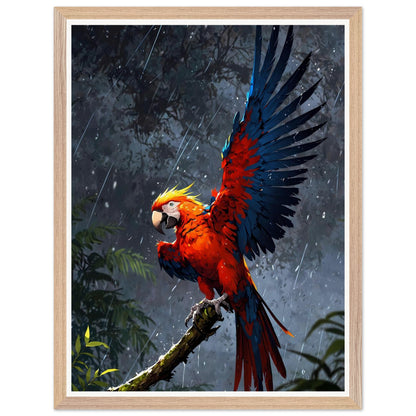 Affiche illustrée Perroquet ara rouge Encadrée — poster rétro, impression beaux-arts 250g