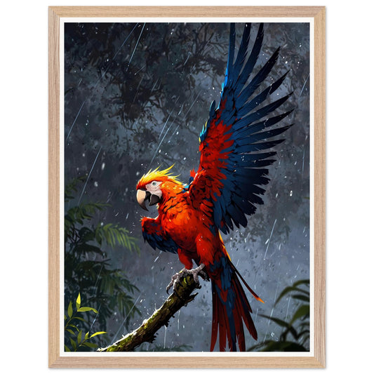 Affiche illustrée Perroquet ara rouge Encadrée — poster rétro, impression beaux-arts 250g