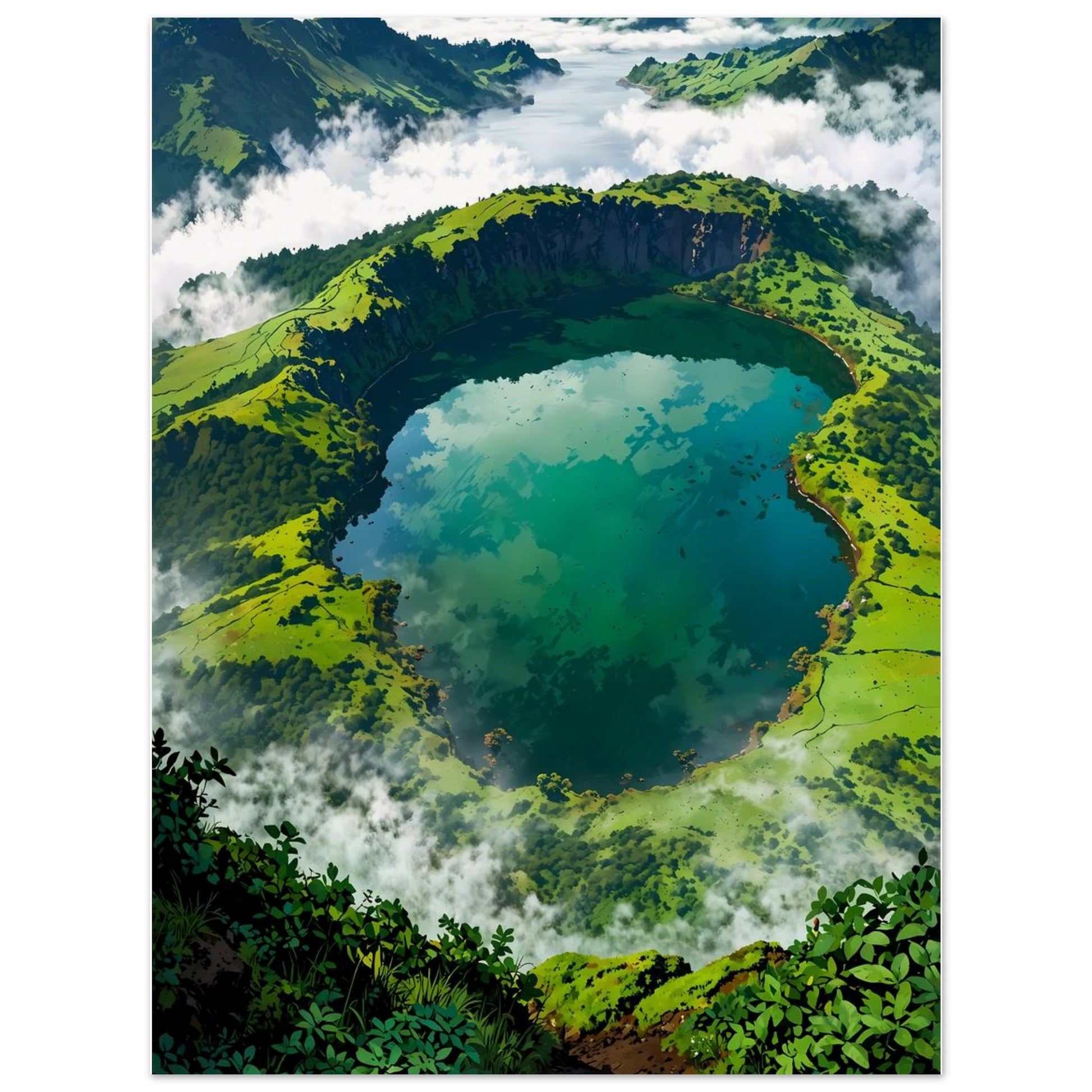 Affiche illustrée Paysage des Açores, poster rétro, impression beaux-arts 250g