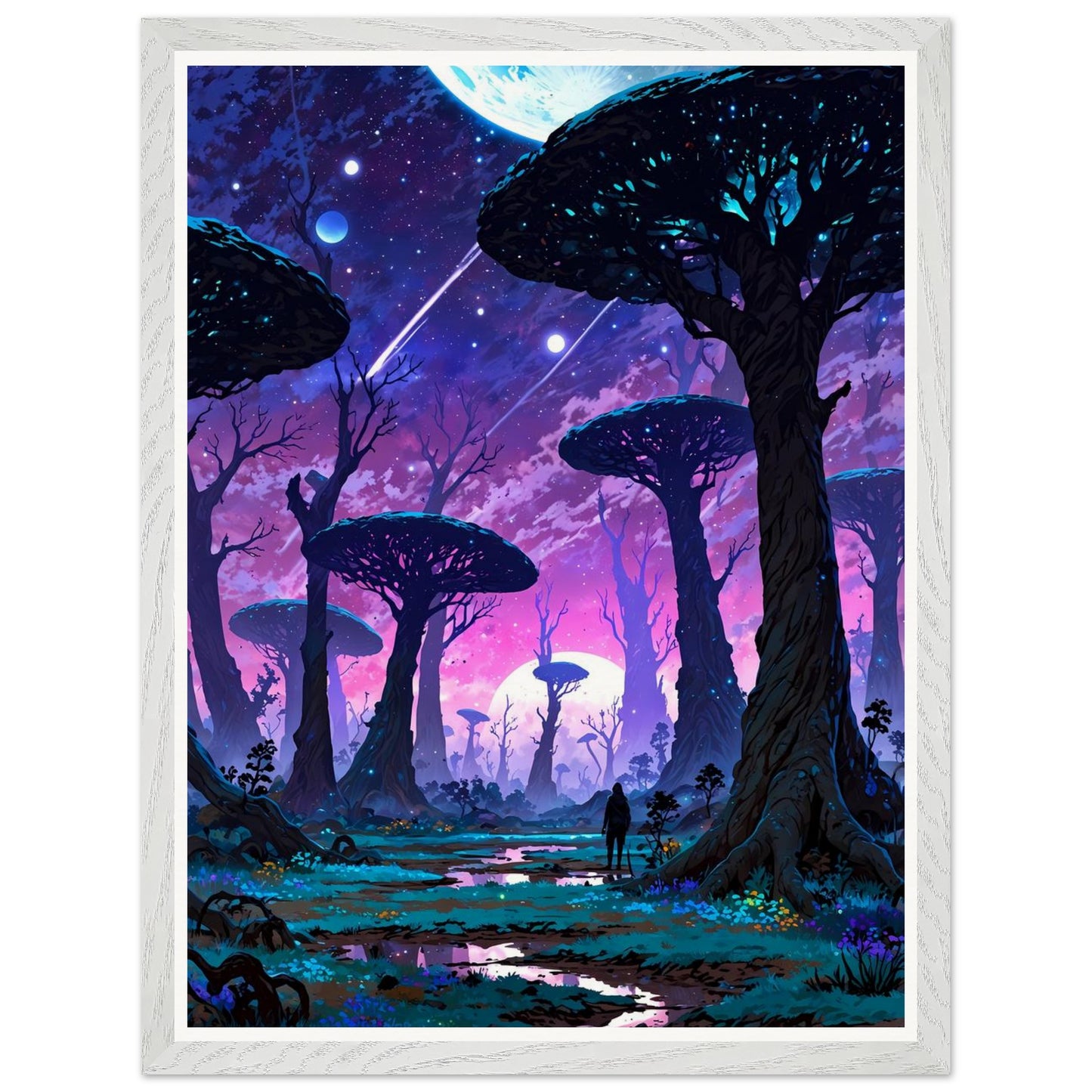 Affiche illustrée Planète anneau Encadrée — poster rétro, impression beaux-arts 250g