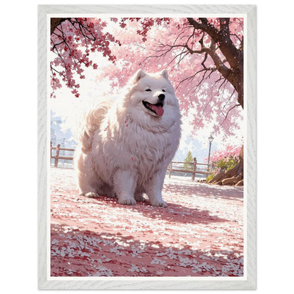 Affiche illustrée Samoyède blanc Encadrée — poster rétro, impression beaux-arts 250g