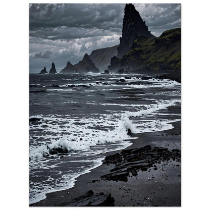 Affiche illustrée Plage de sable noir — poster rétro, impression beaux-arts 250g