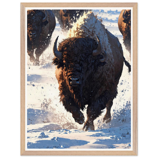 Affiche illustrée Bison Encadrée — poster rétro, impression beaux-arts 250g
