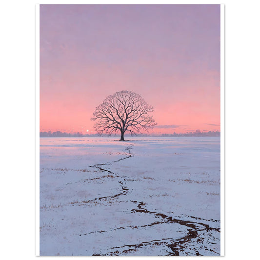 Plaine enneigée, Aurore rose – affiche d'art décoratif, poster mural | Muchimura