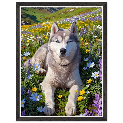 Affiche illustrée Husky sibérien Encadrée — poster rétro, impression beaux-arts 250g