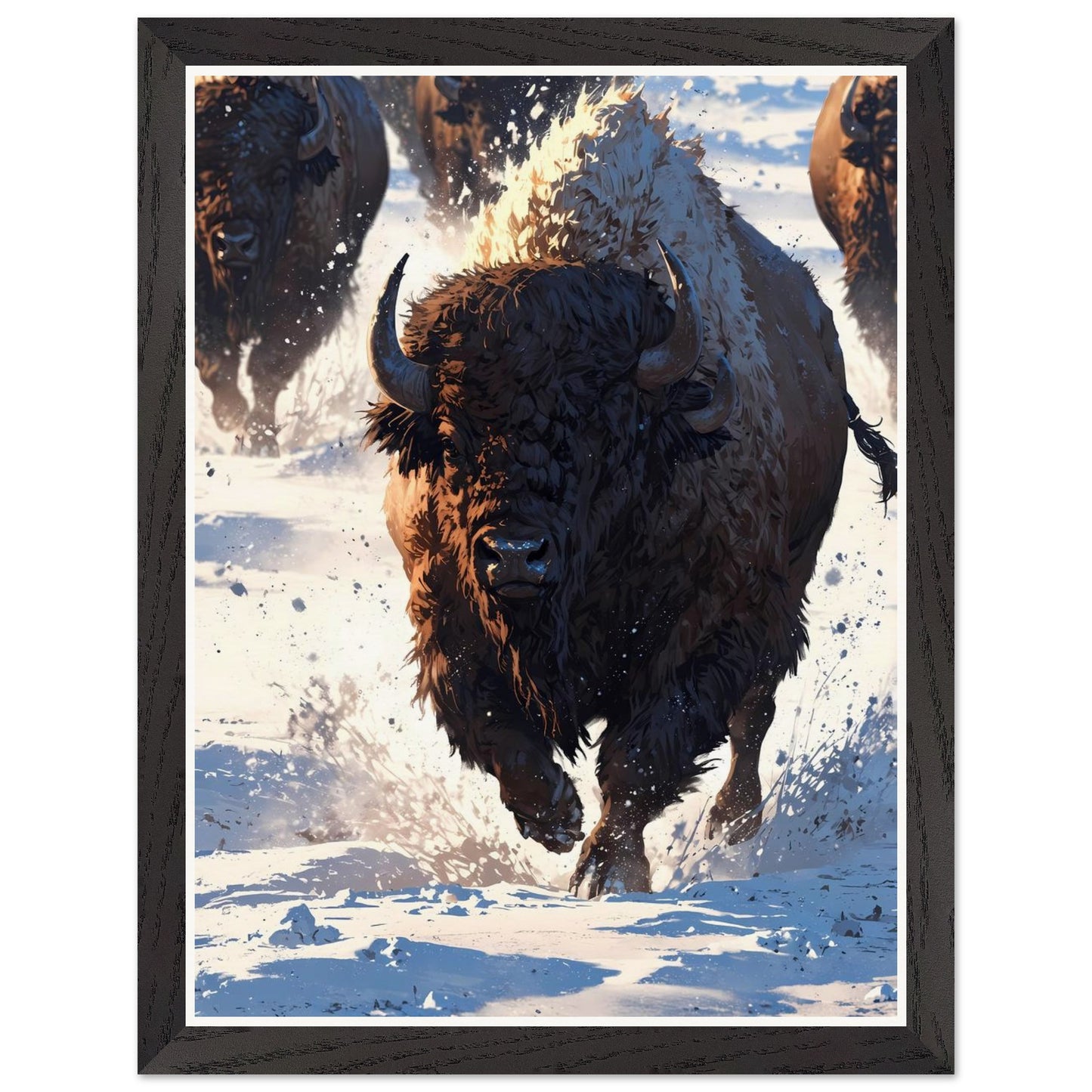 Affiche illustrée Bison Encadrée — poster rétro, impression beaux-arts 250g