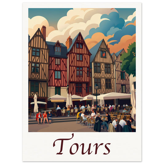 Affiche illustrée Tours — poster rétro, impression beaux-arts 250g