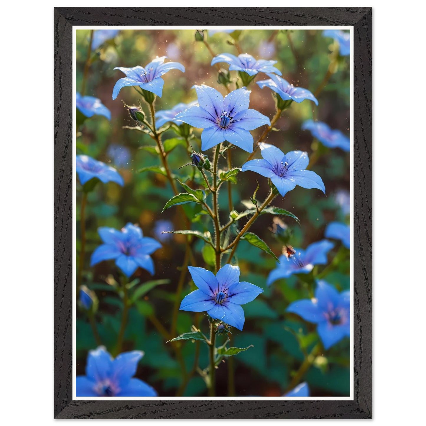 Affiche illustrée Champ de bourrache bleue Encadrée — poster rétro, impression beaux-arts 250g