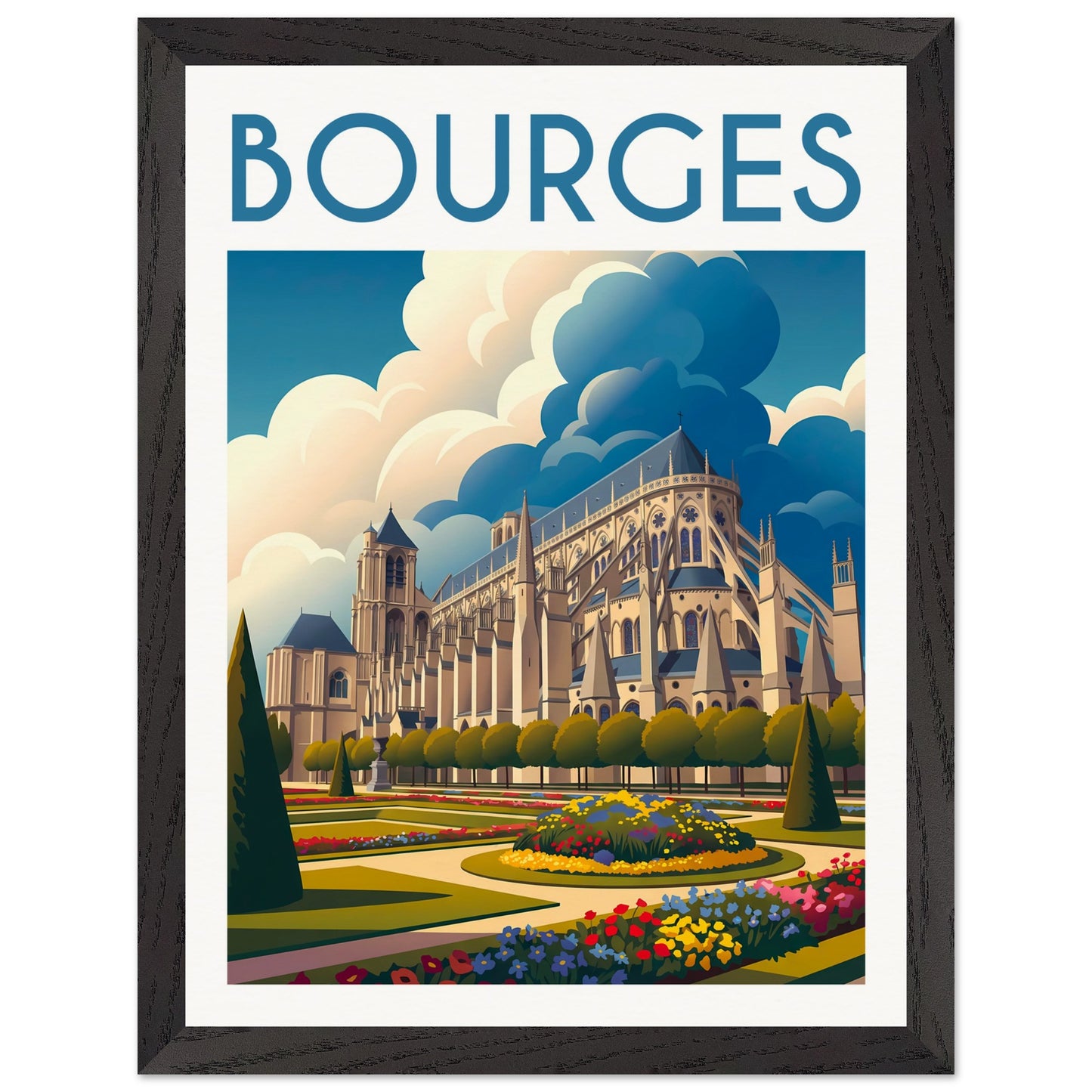 Tableau encadré Bourges 30x40 cm — cadre noir — cathédrale Saint-Étienne