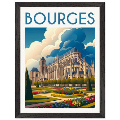 Tableau encadré Bourges 30x40 cm — cadre noir — cathédrale Saint-Étienne