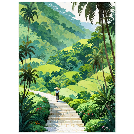 Affiche illustrée Rizière en terrasses — poster rétro, impression beaux-arts 250g