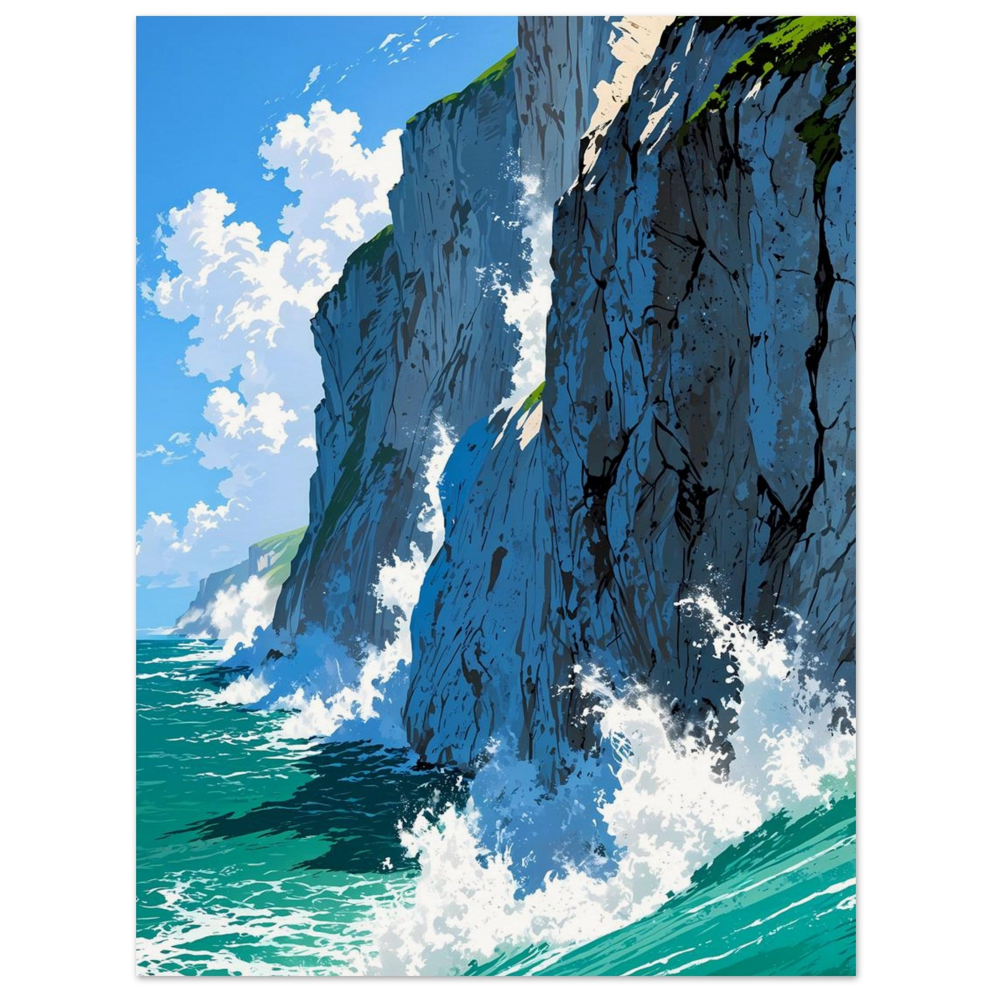 Affiche illustrée Falaises de craie blanche — poster rétro, impression beaux-arts 250g