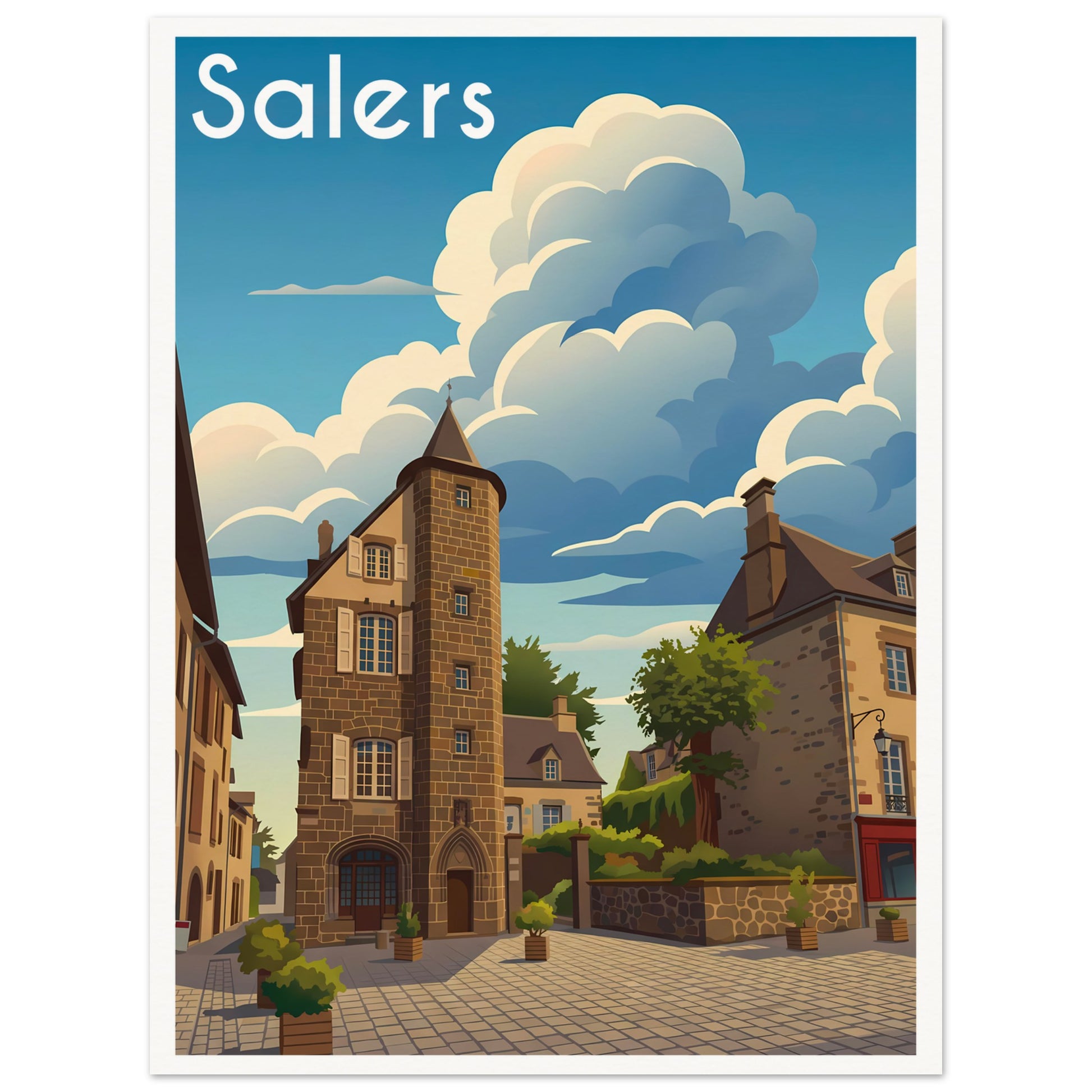 Affiche illustrée Salers — poster rétro, impression beaux-arts 250g