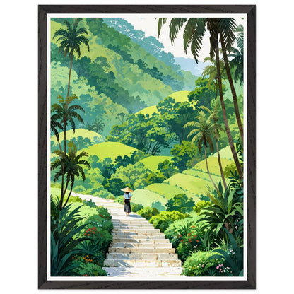 Affiche illustrée Rizière en terrasses Encadrée — poster rétro, impression beaux-arts 250g