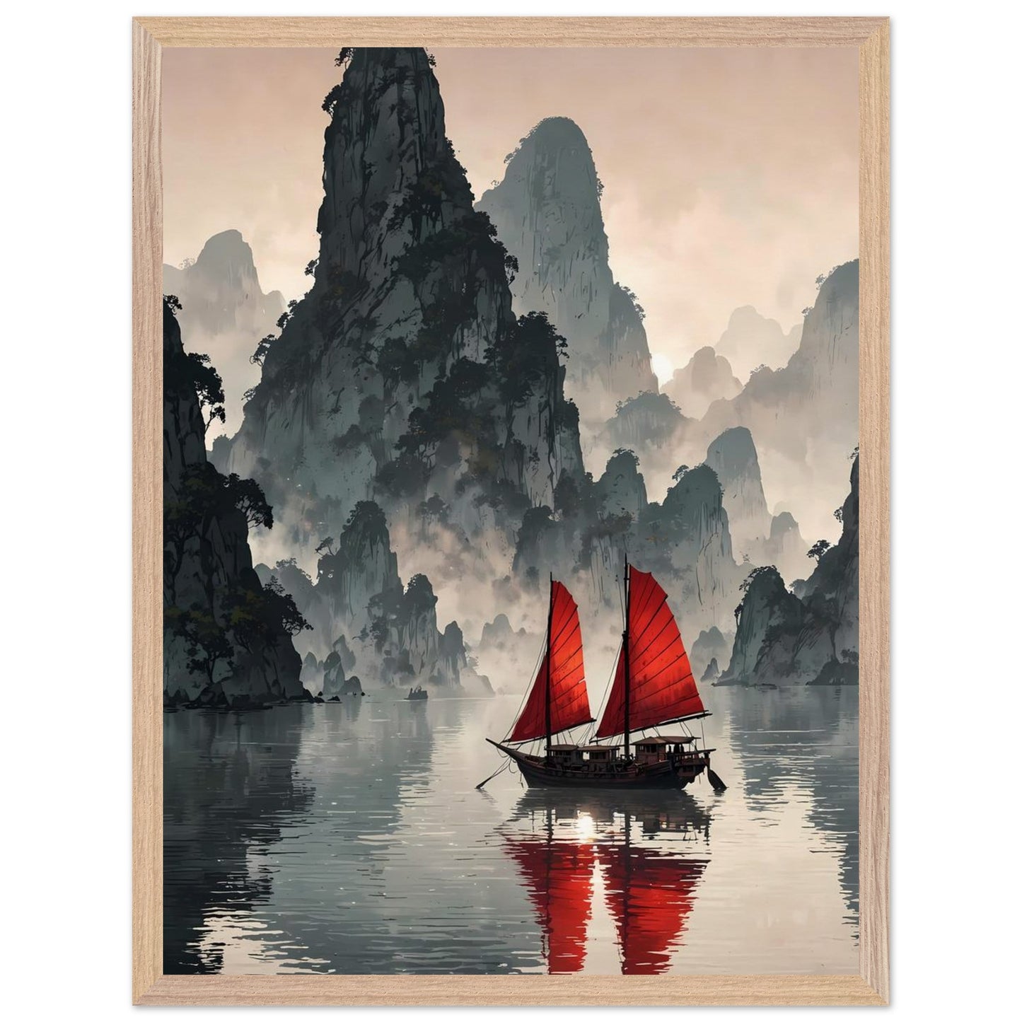Affiche Baie de Ha Long encadrée, cadre bois (vue 6)