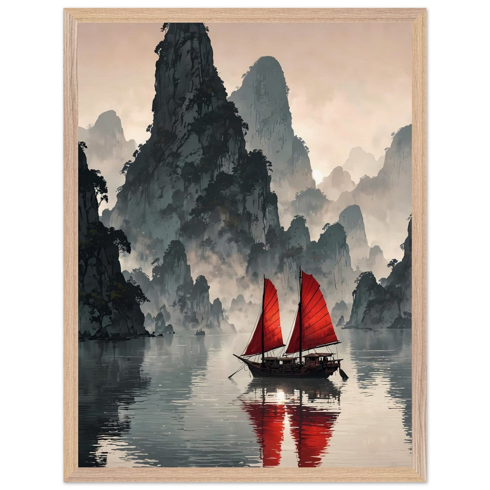 Affiche Baie de Ha Long encadrée, cadre bois (vue 6)