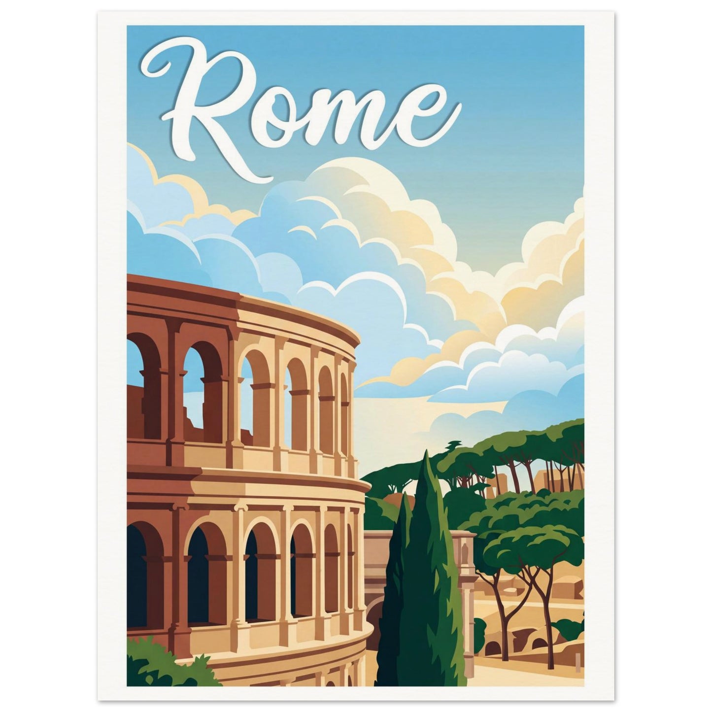 Affiche illustrée Rome — poster rétro, impression beaux-arts 250g