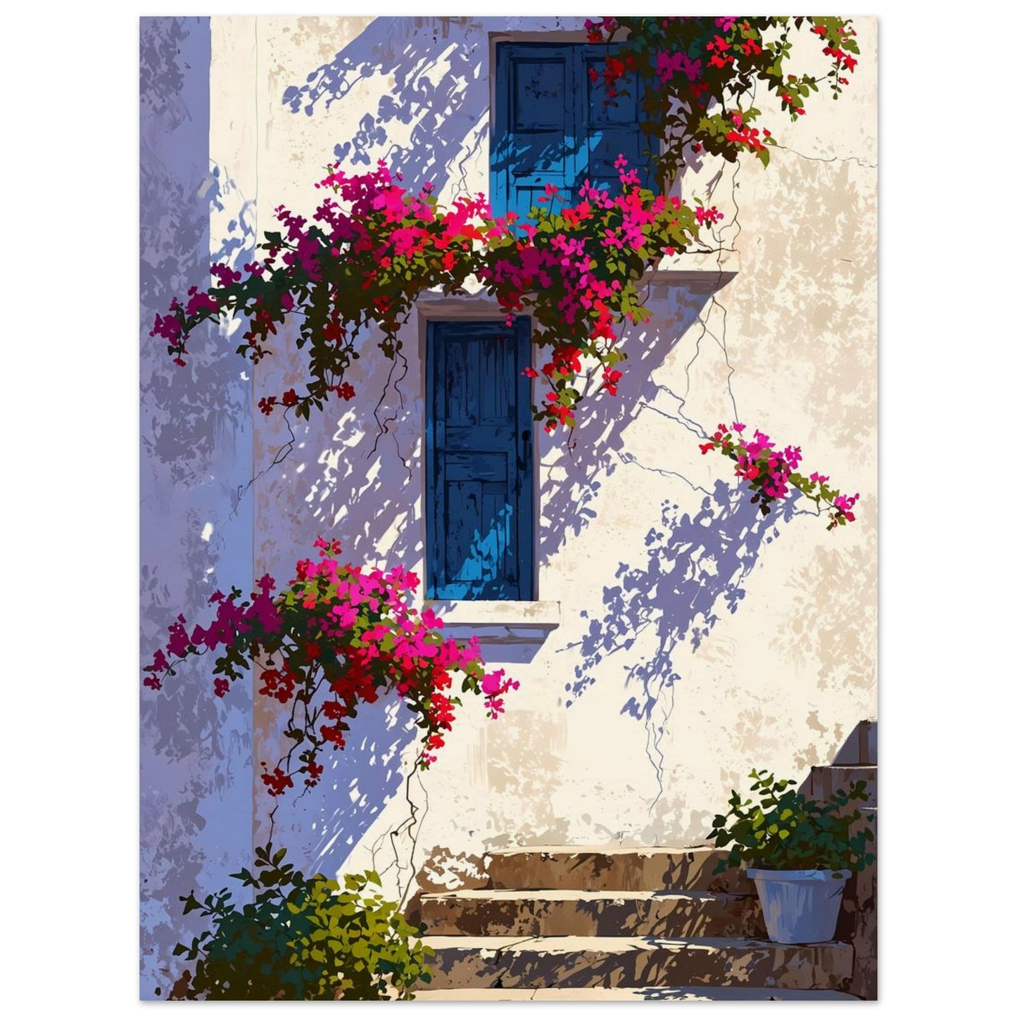 Affiche illustrée Bougainvillier fuchsia — poster rétro, impression beaux-arts 250g