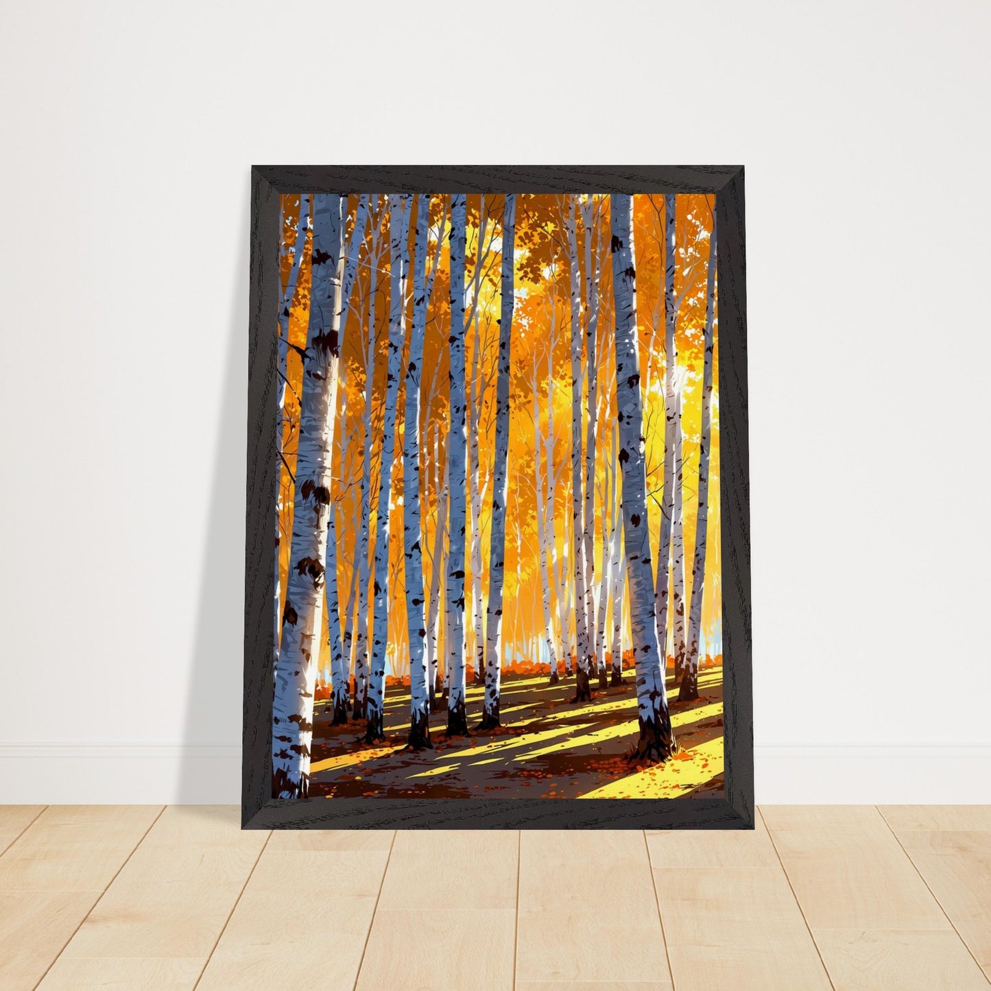 Affiche Forêt de bouleaux en automne encadrée, cadre bois (vue 3)