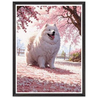 Affiche illustrée Samoyède blanc Encadrée — poster rétro, impression beaux-arts 250g
