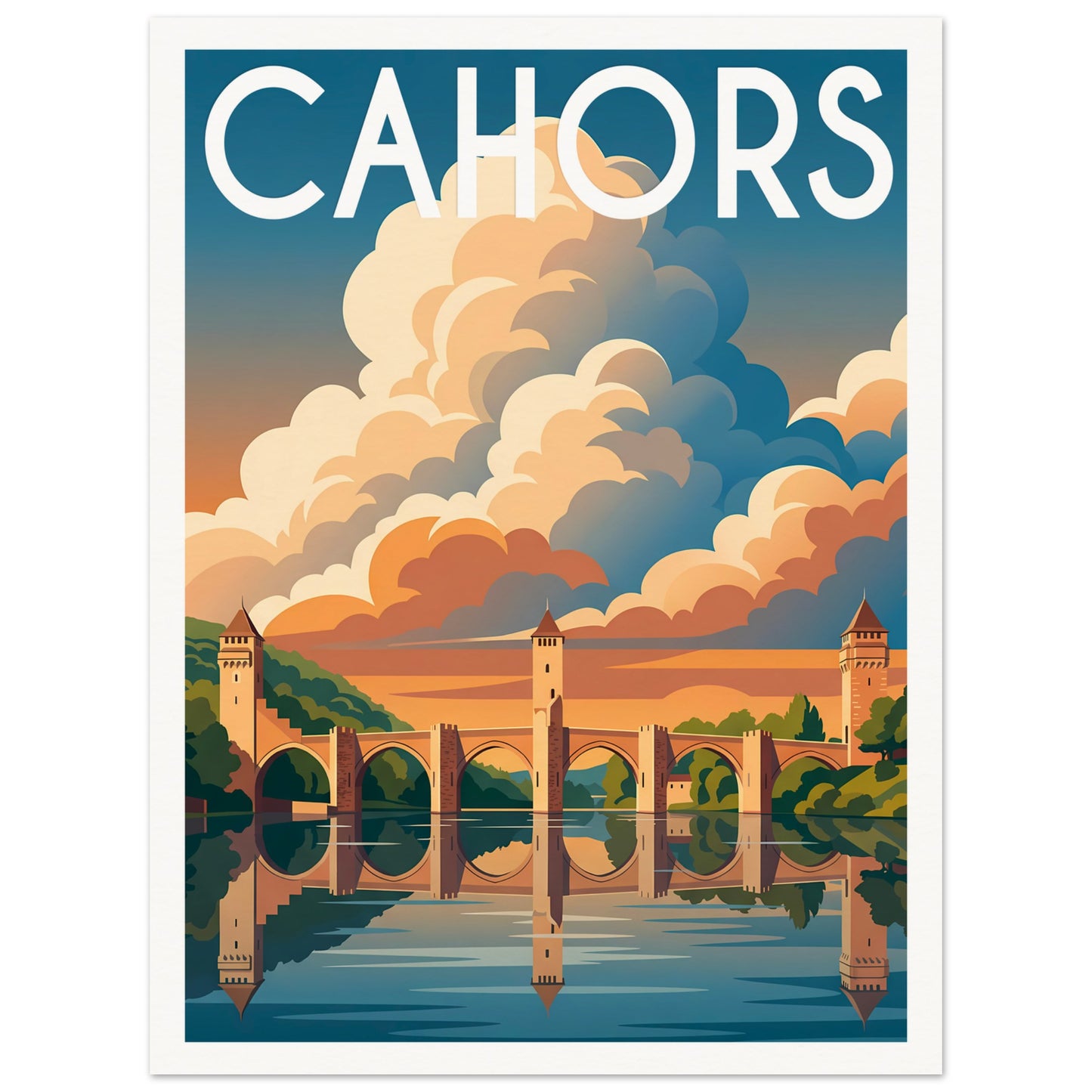 Affiche illustrée Cahors — poster rétro, impression beaux-arts 250g