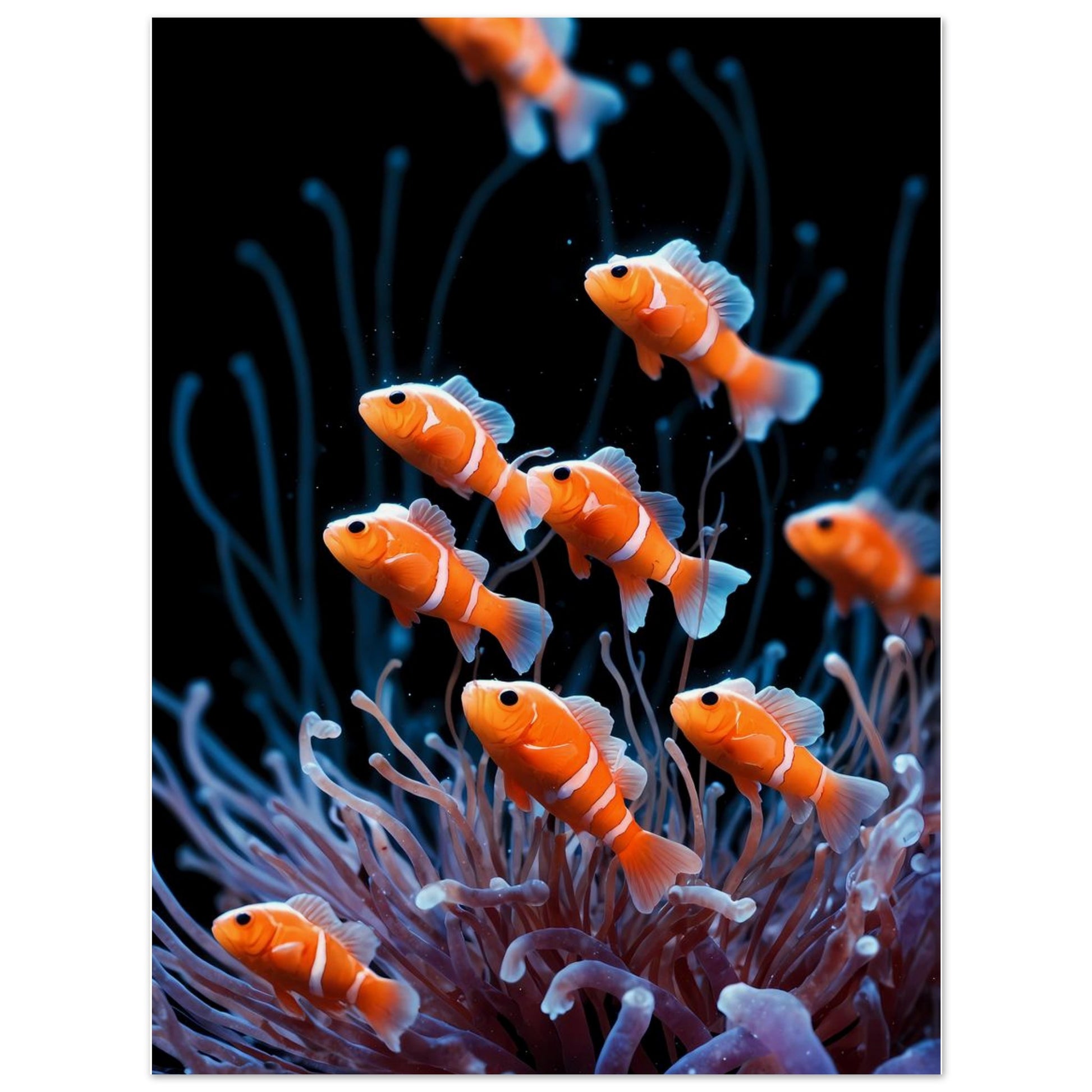 Affiche illustrée Anémones de mer, poster rétro, impression beaux-arts 250g