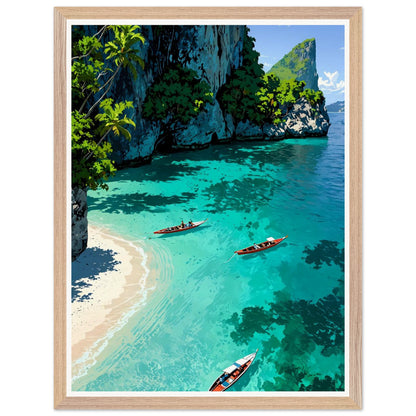 Affiche illustrée Crique de Phi Phi Encadrée — poster rétro, impression beaux-arts 250g