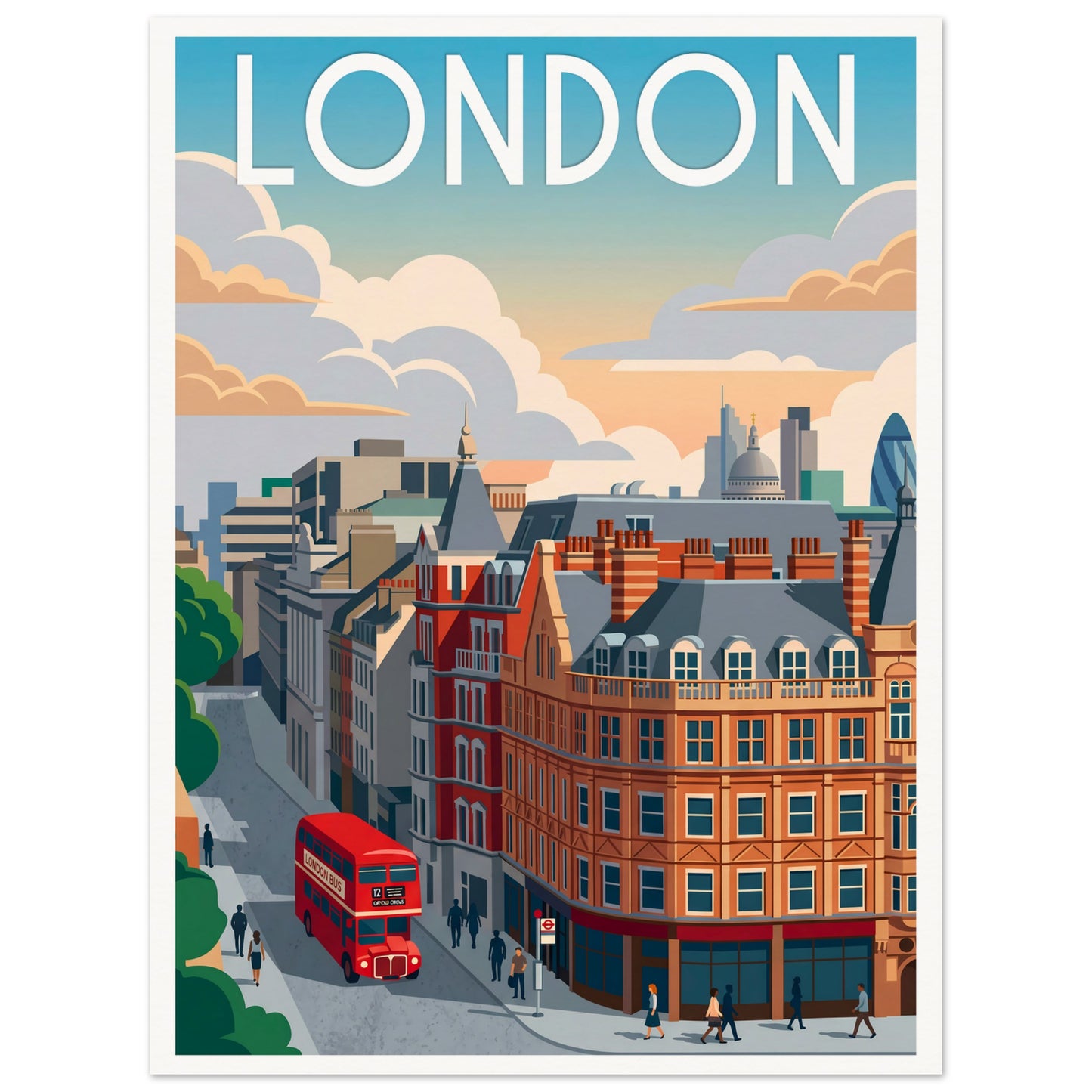 Affiche illustrée londres — poster rétro, impression beaux-arts 250g