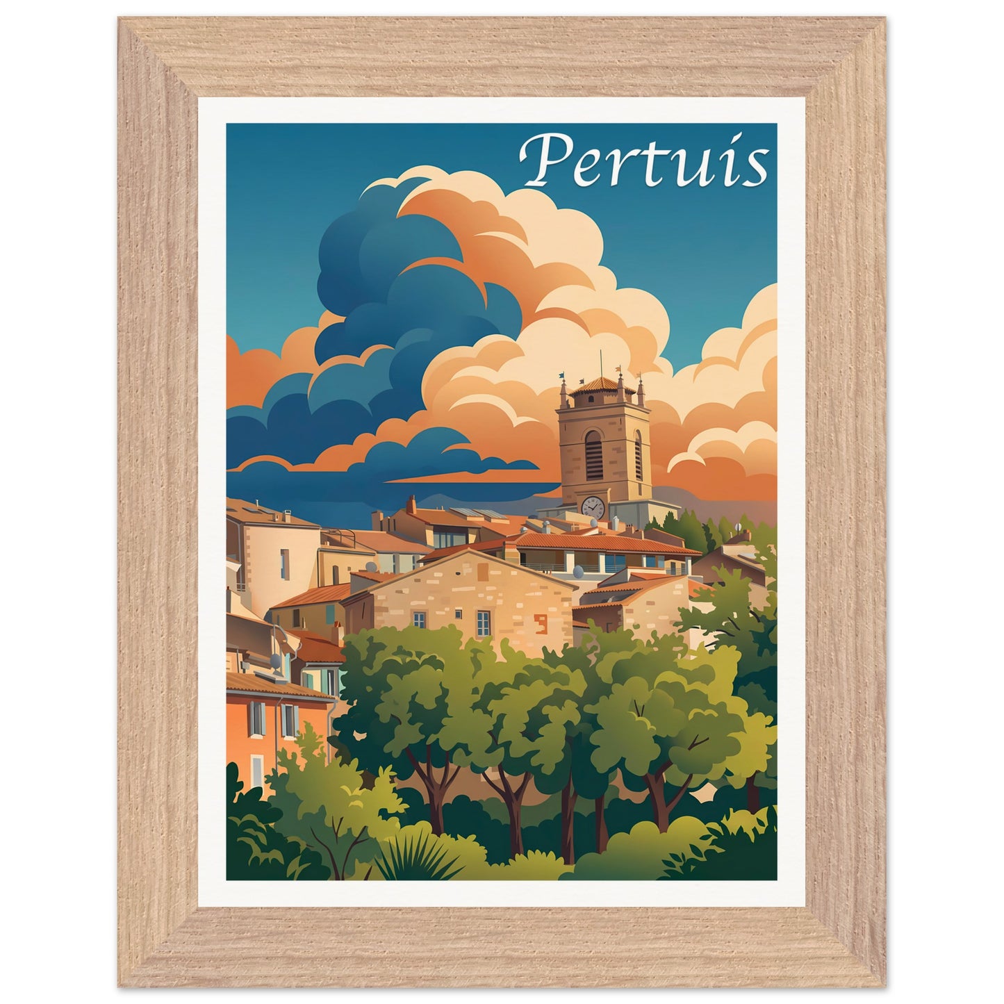 Affiche illustrée Pertuis — poster rétro, impression beaux-arts 250g