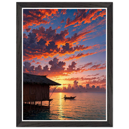 Affiche illustrée Plage de Maldives Encadrée — poster rétro, impression beaux-arts 250g