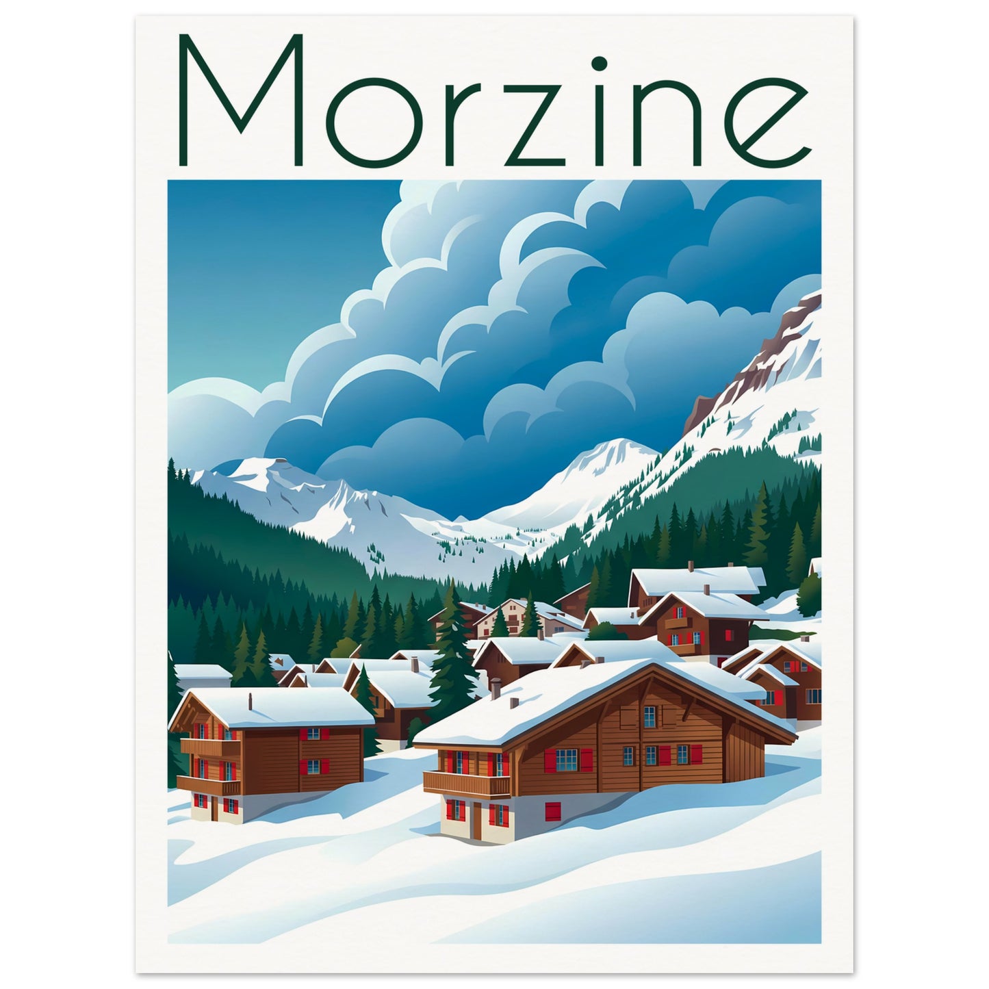 Affiche illustrée Morzine — poster rétro, impression beaux-arts 250g