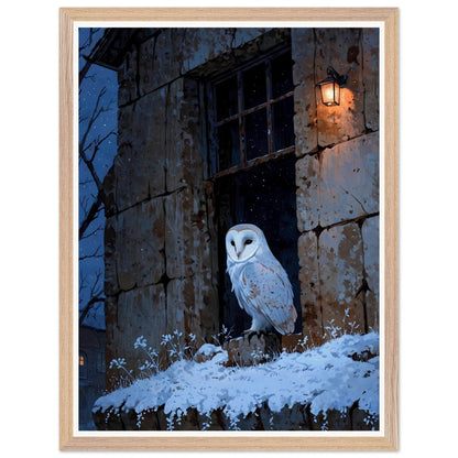 Affiche illustrée Chouette effraie Encadrée — poster rétro, impression beaux-arts 250g