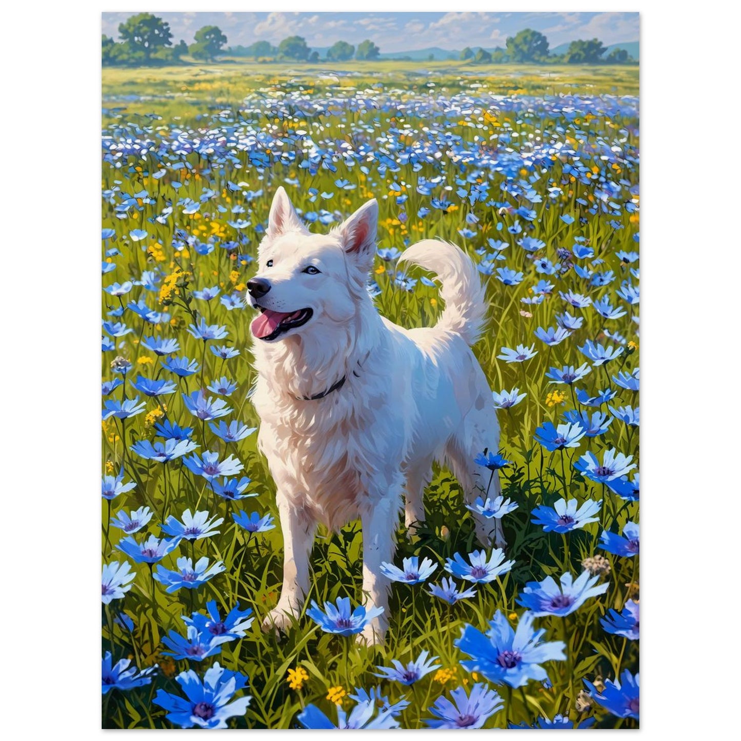 Affiche illustrée Berger blanc suisse — poster rétro, impression beaux-arts 250g