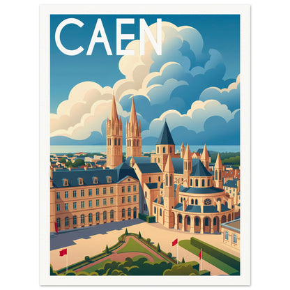 Affiche illustrée Caen — poster rétro, impression beaux-arts 250g