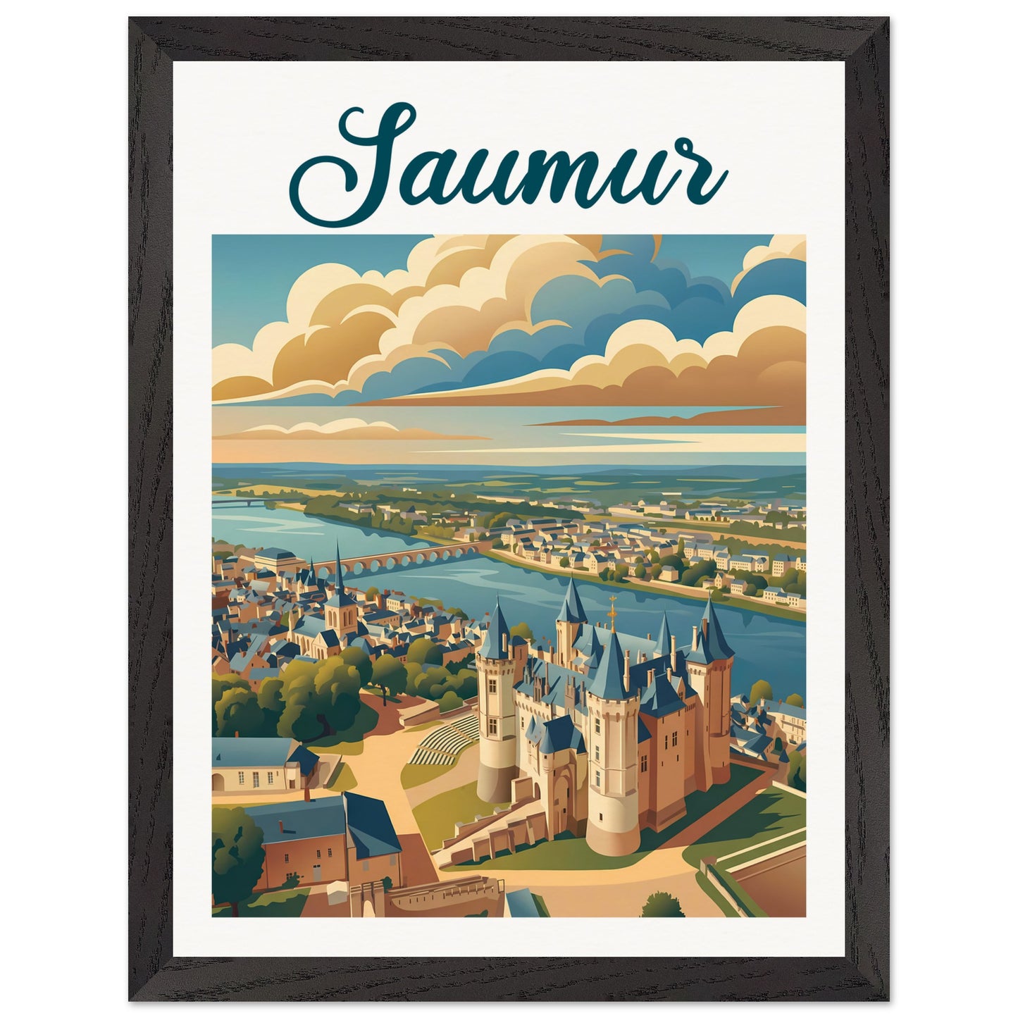 Affiche illustrée Saumur — poster rétro, impression beaux-arts 250g