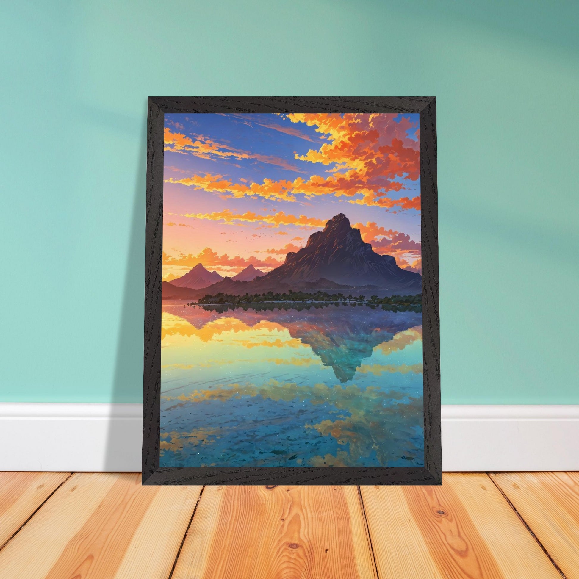 Affiche Plage de Bora Bora encadrée, cadre bois (vue 3)