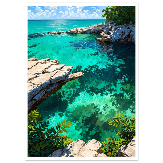 Plage sauvage du Yucatán, Cenote de bord de mer, Ciel tropical – affiche d'art décoratif, poster mural | Muchimura