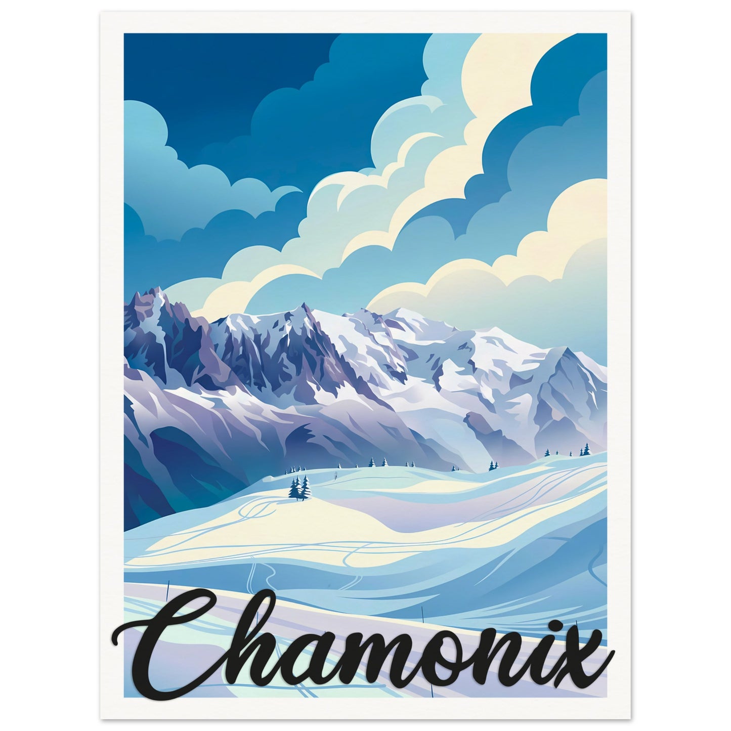 Affiche illustrée Chamonix — poster rétro, impression beaux-arts 250g