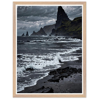 Affiche illustrée Plage de sable noir Encadrée — poster rétro, impression beaux-arts 250g