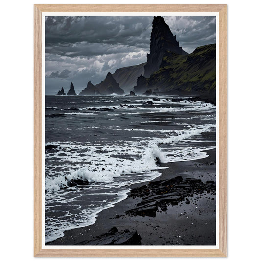 Affiche illustrée Plage de sable noir Encadrée — poster rétro, impression beaux-arts 250g