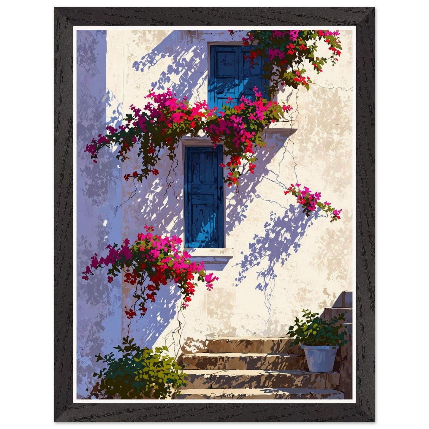 Affiche illustrée Bougainvillier fuchsia Encadrée — poster rétro, impression beaux-arts 250g